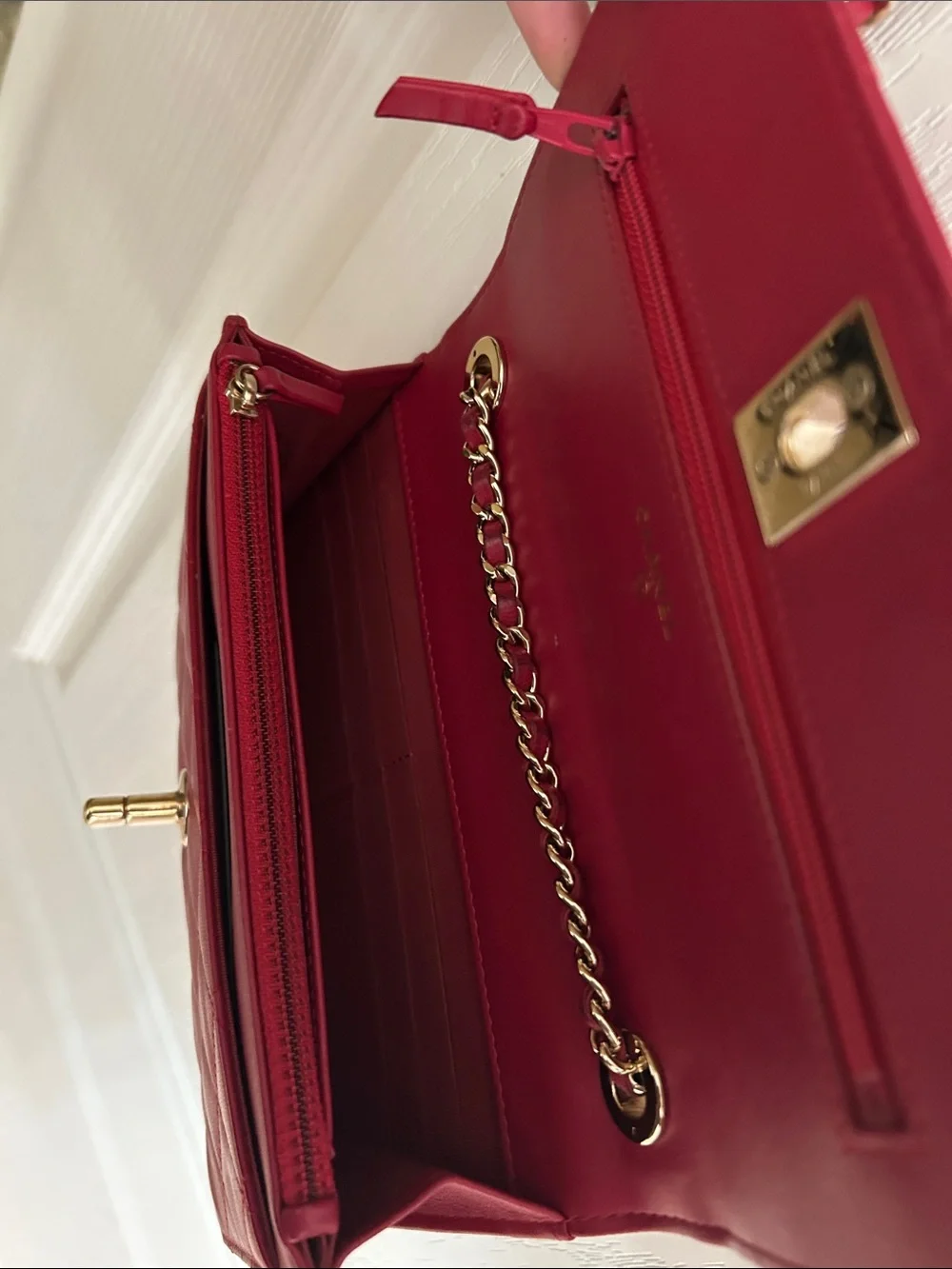 CHANEL Quilted Crossbody Wallet-on-Chain in Burgundy with Gold Hardware
